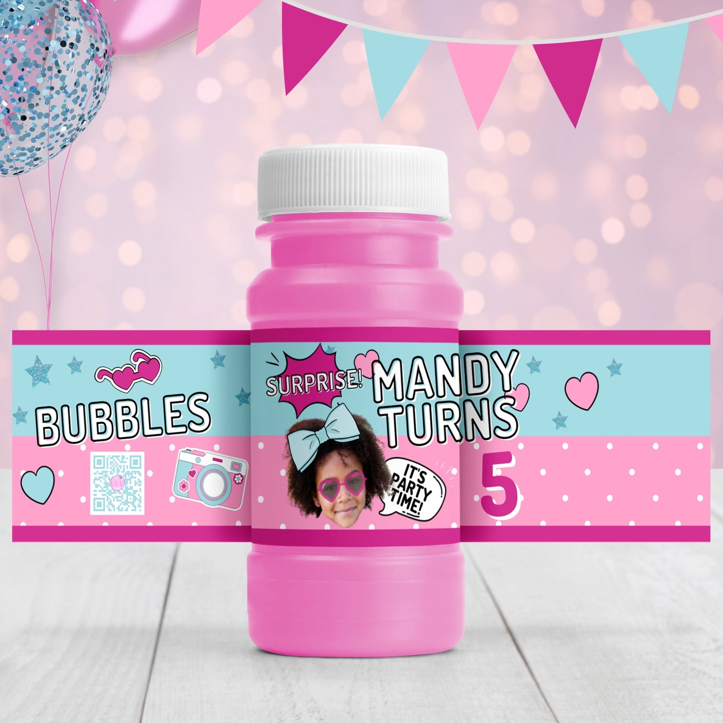 Surprise Doll Bubble Bottle Labels | Personalized Party Favor Stickers