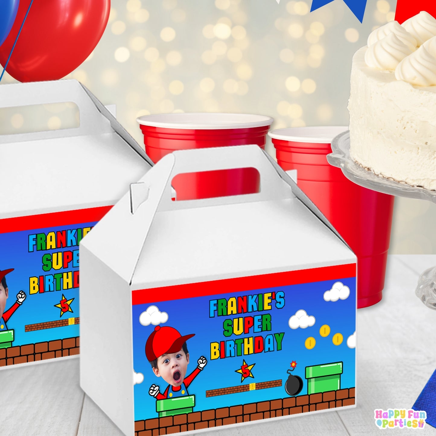 Pixel Gable Box Labels | Personalized Arcade Favor Stickers
