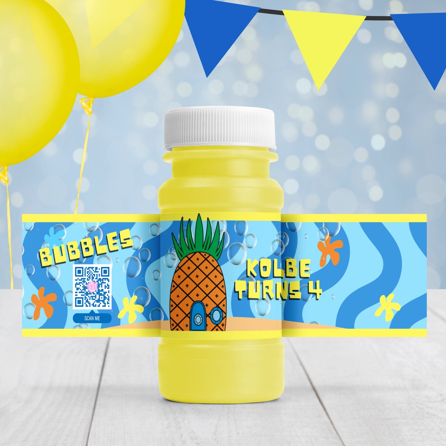 Personalized Pineapple Bubble Bottle Labels | Tropical Pool Party Favors