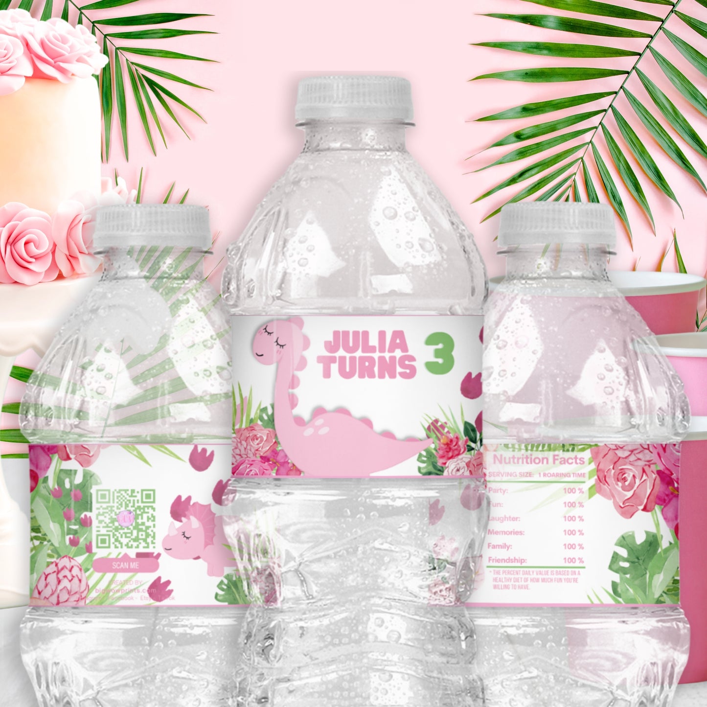 Personalized Pink Dinosaur Party Favors | Jurassic Birthday Decorations | Digital Download