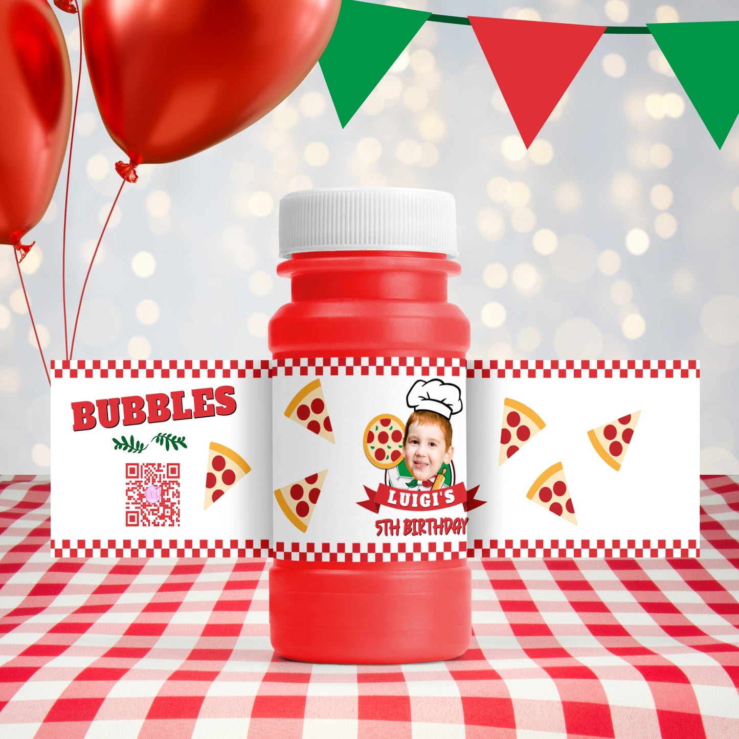 Personalized Pizza Bubble Bottle Labels | Custom Pizza Party Favors