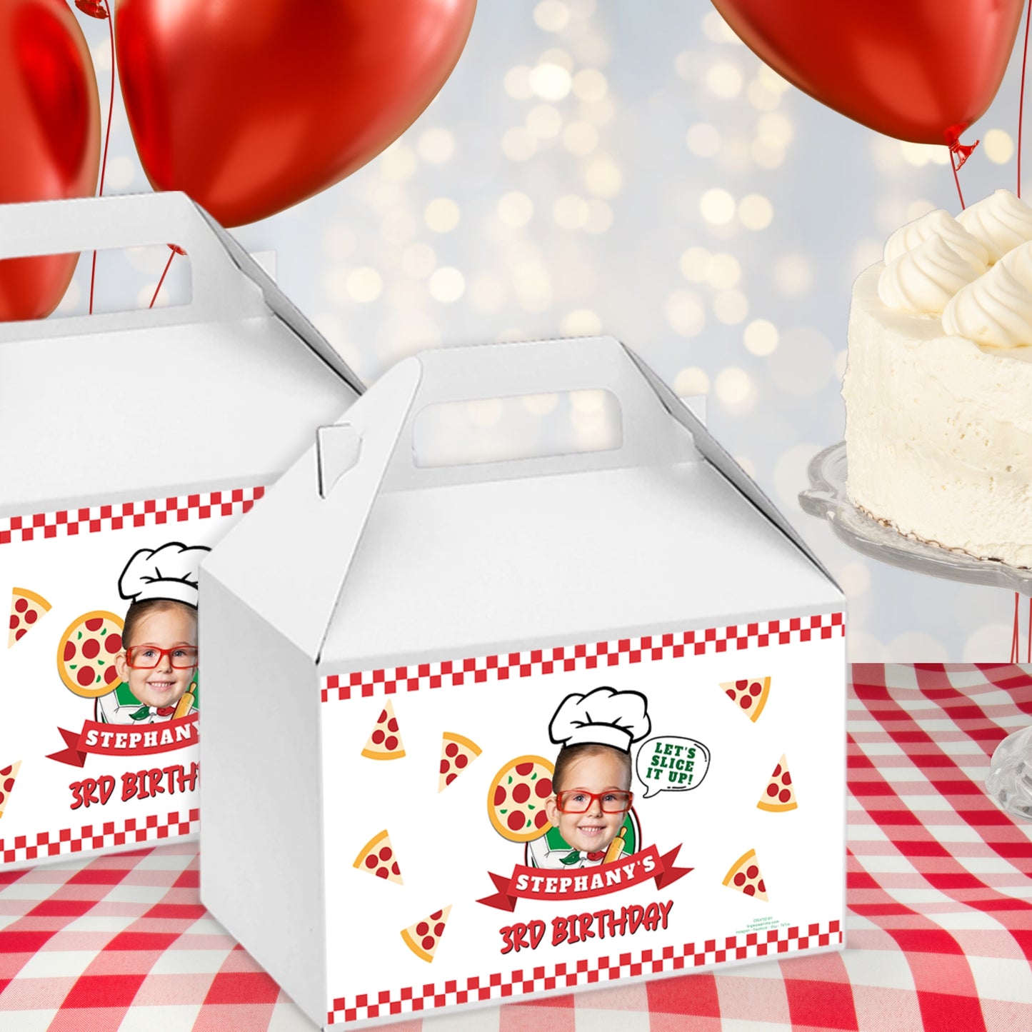 Personalized Pizza Party Gable Box Sticker Labels | Custom Birthday Favors
