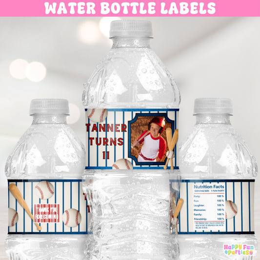 Personalized Baseball Water Bottle Labels | Custom Birthday Drink Stickers