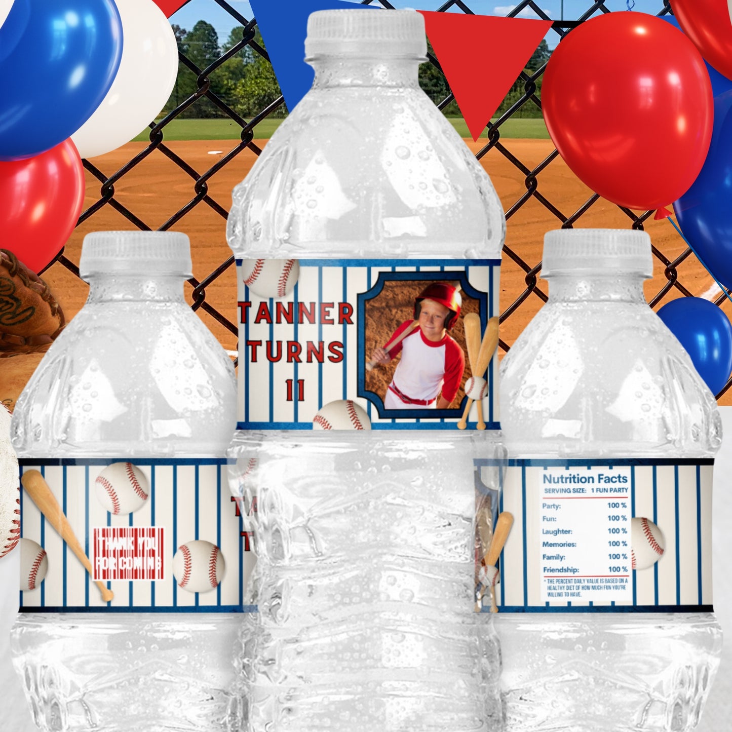 Personalized Baseball Water Bottle Labels | Custom Birthday Drink Stickers