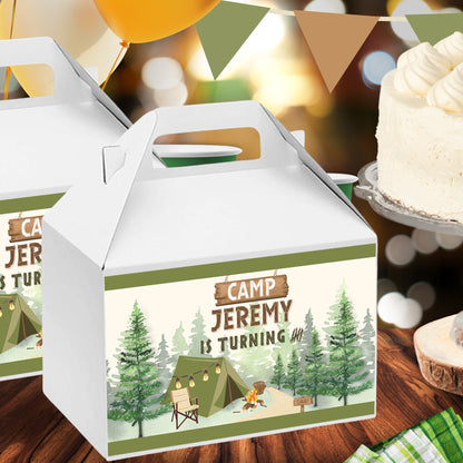 Personalized Camping Gable Box Stickers | Wilderness Adventure Party Favors