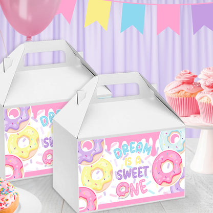 Personalized Donut Favor Box Labels | Custom Gable Box Stickers for Party Favors