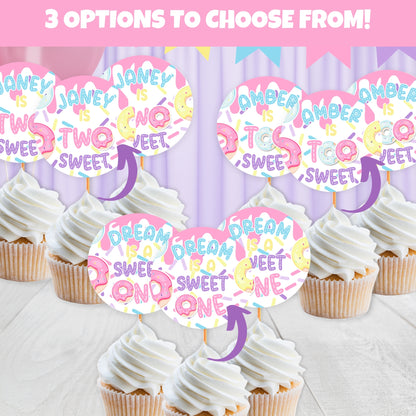 Donut Cupcake Toppers | Custom Birthday Party Dessert Decorations