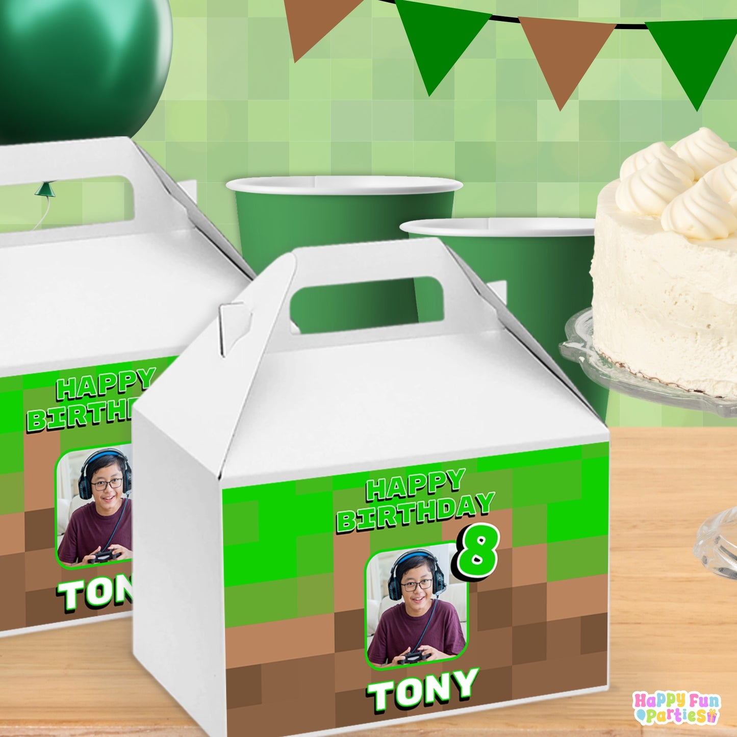 Block Adventure Gable Box Labels | Personalized Pixel Favor Stickers