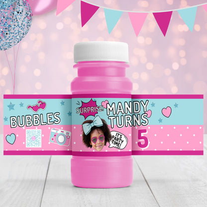 Surprise Doll Bubble Bottle Labels | Personalized Party Favor Stickers