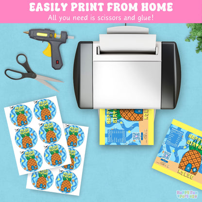 Personalized Tropical Pineapple Birthday Supplies | Pool Party Luau Party Favors | Digital Download
