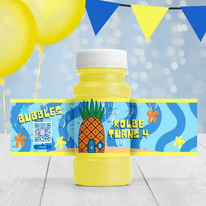 Personalized Pineapple Bubble Bottle Labels | Tropical Pool Party Favors