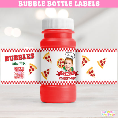 Personalized Pizza Bubble Bottle Labels | Custom Pizza Party Favors