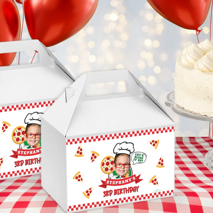 Personalized Pizza Party Gable Box Sticker Labels | Custom Birthday Favors