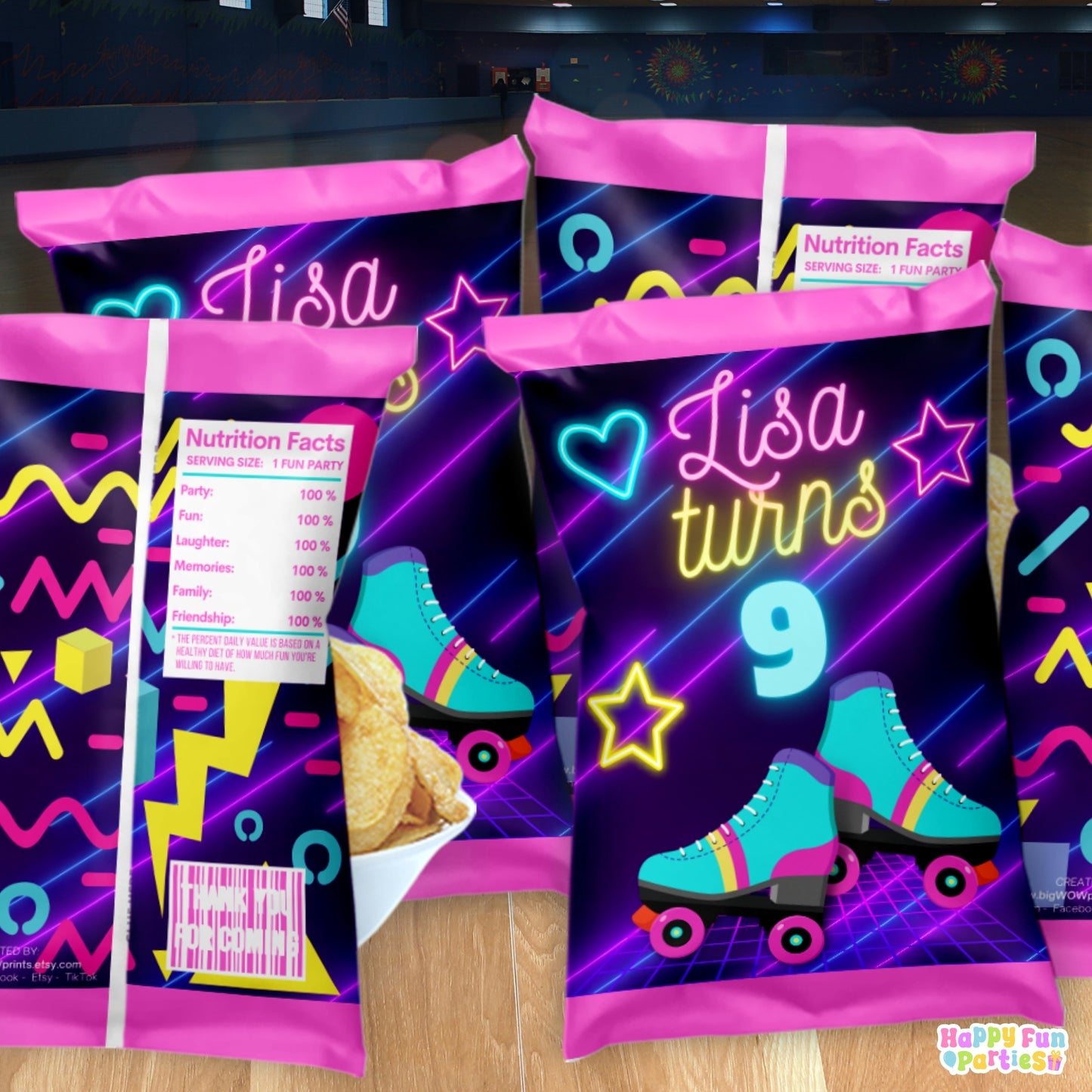 Personalized Retro Skating Snack Bags | Custom Glow Party Favor
